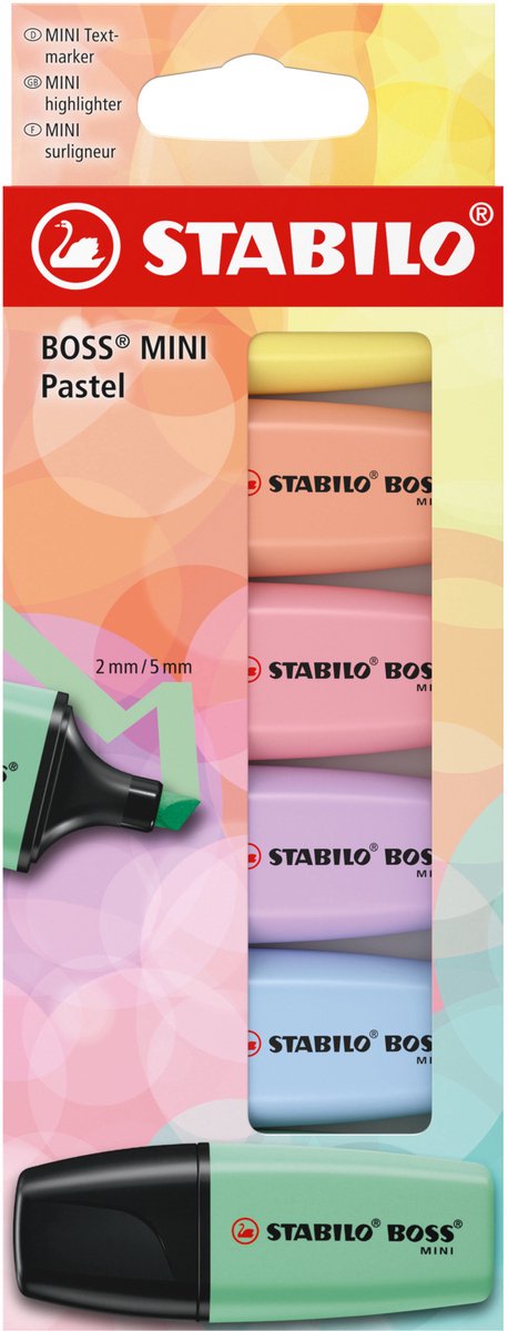 Afbeelding laden in galerijviewer, Stabilo tekstmarker boss mini 07 6-2-01 kleurenassortiment beitelpunt 5mm 6 stuk