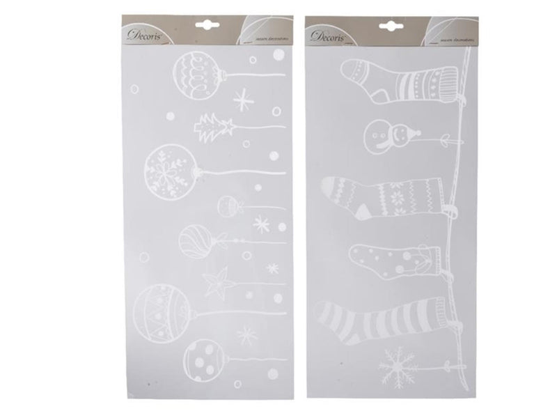 Afbeelding laden in galerijviewer, Decoris raamdecoratie kerstsokken kerstballen pvc wit 23x49cm