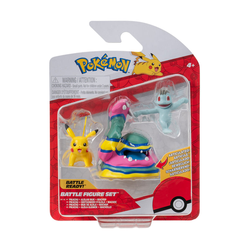 Laden Sie das Bild in Galerie -Viewer, Boti pokémon batte figuur set - machop, pikachu, alolan muk, 3st.