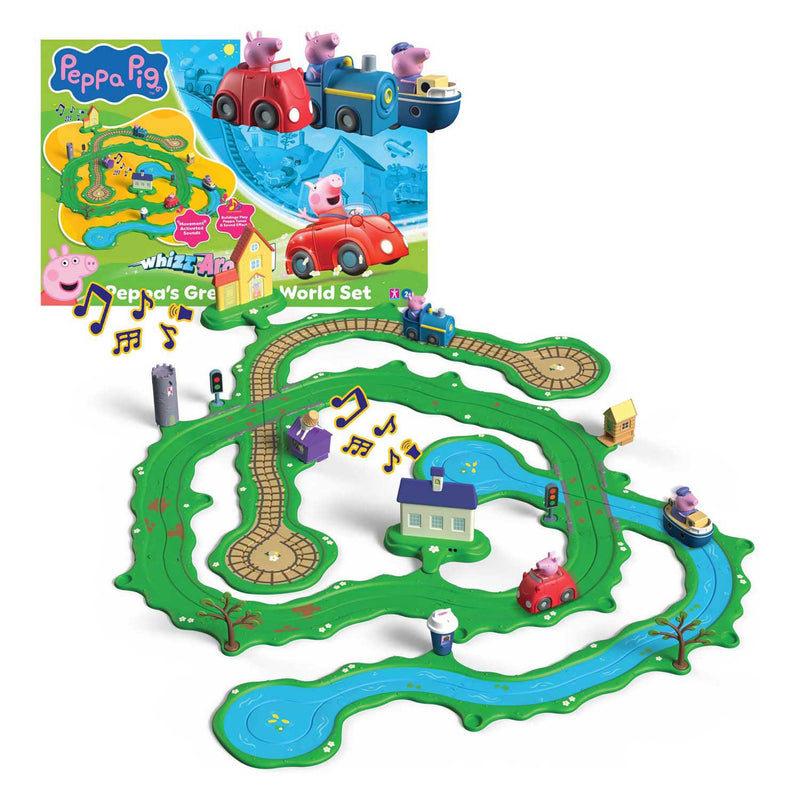 Afbeelding laden in galerijviewer, Gear2play peppa pig whizz around - peppa’s grote wijde wereld speelset - modulaire rijbaan voor whizz around voertuigen - interactief met muziek en geluid