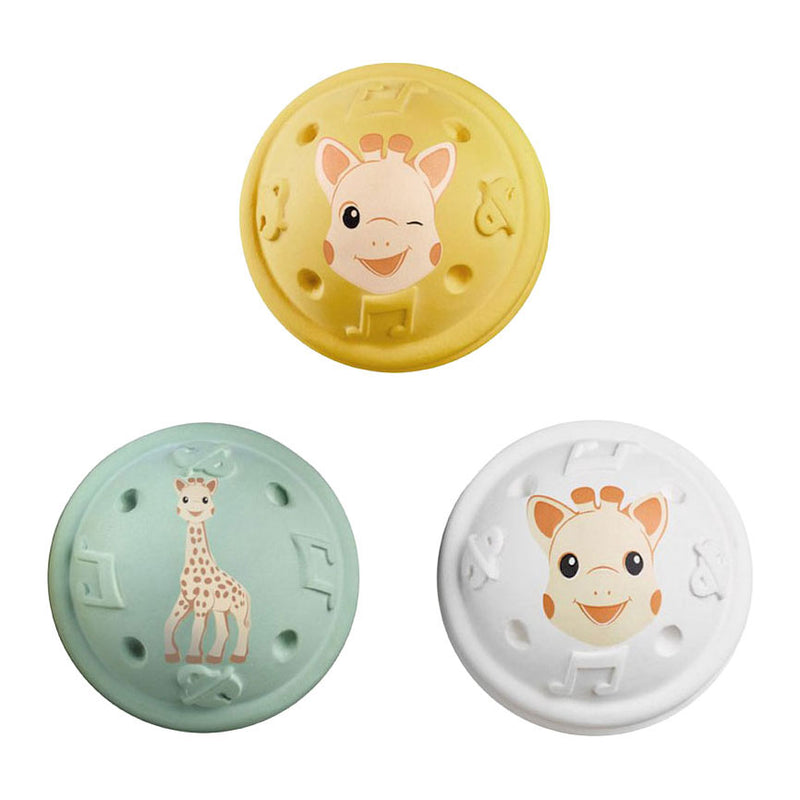 Laden Sie das Bild in Galerie -Viewer, Sophie de giraf muzikale speelballen - 5-senses collectie - speelgoedbal - babyspeelgoed - 100% natuurlijk rubber - ok-biobased - vanaf 3 maanden - geel wit groen - 3 stuks