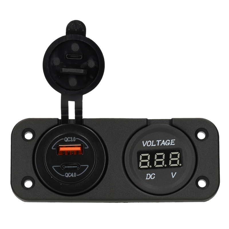 Laden Sie das Bild in Galerie -Viewer, Power line digitale voltmeter 10-30v en usb-a + usb-c lader - inbouw