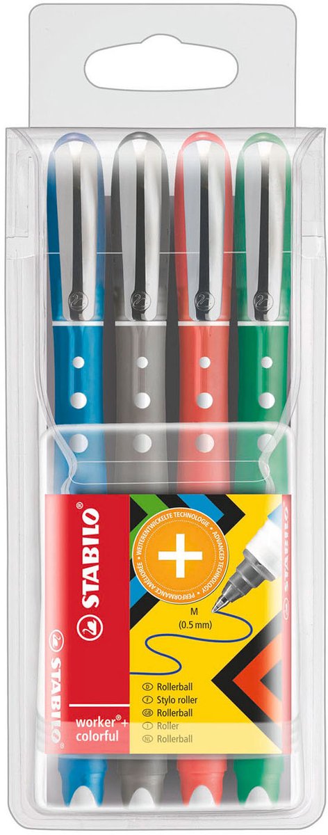 Chargez l'image dans la visionneuse de la galerie, Stabilo worker+ colorful - rollerbal pen 0.5 mm - zwart, blauw, groen rood - etui met 4 kleuren