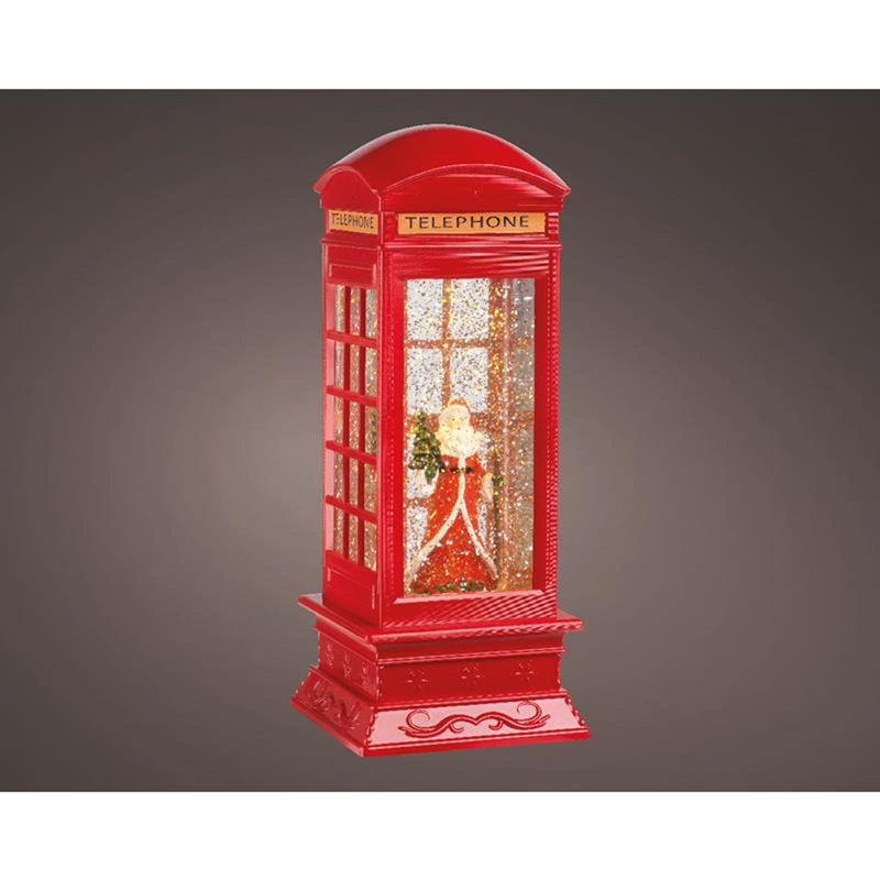 Afbeelding laden in galerijviewer, Lumineo led waterspinner telefooncel met kerstman op batterij 11x11x27cm<br>