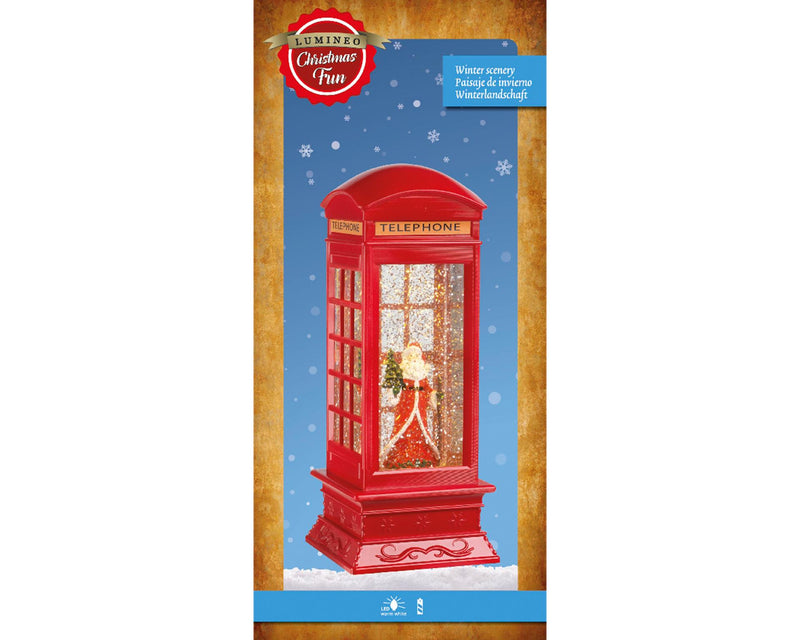 Afbeelding laden in galerijviewer, Lumineo led waterspinner telefooncel met kerstman op batterij 11x11x27cm<br>