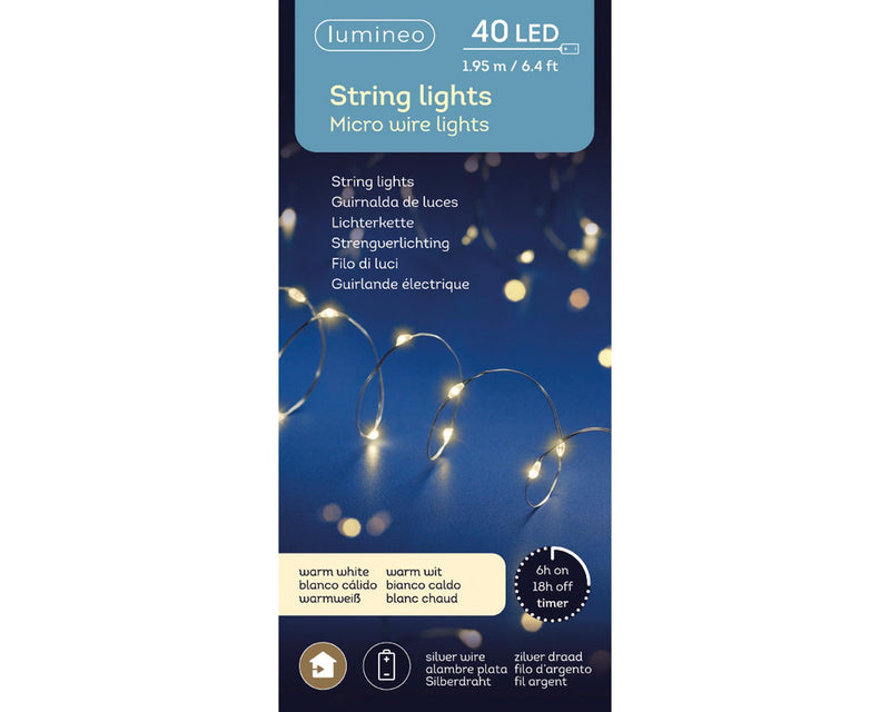 Laden Sie das Bild in Galerie -Viewer, Lumineo micro led draadverlichting 195cm-40l zilver warm wit