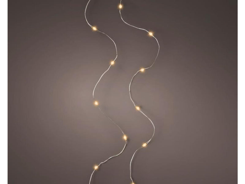 Laden Sie das Bild in Galerie -Viewer, Lumineo micro led streng lichtsnoer zilver klassiek warm 195cm-40l op batterij