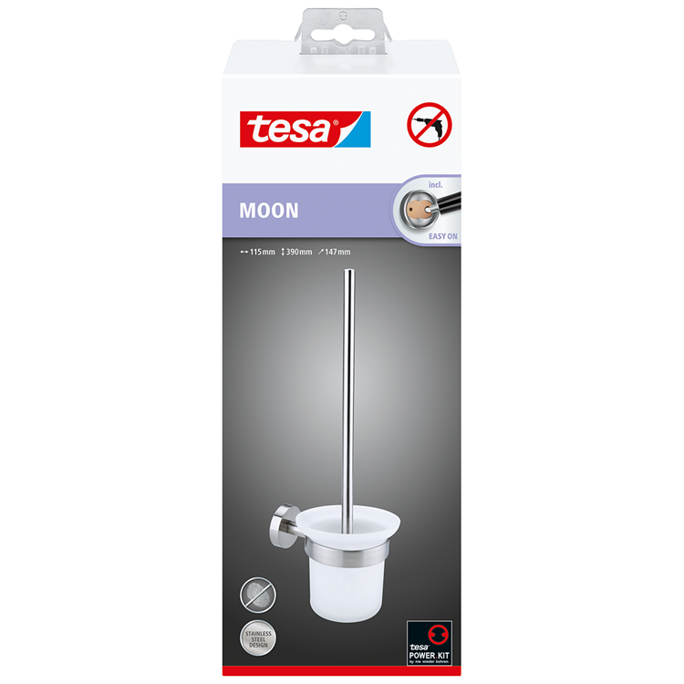Afbeelding laden in galerijviewer, Tesa toiletborstel moon roestvrijstalen look zelfklevend zonder boren – 145x112x379mm