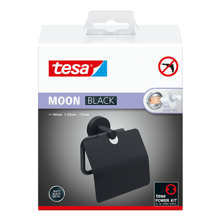 Afbeelding laden in galerijviewer, Tesa 1073528 - moon black toiletrol houder met deksel zwart | 1 stuks