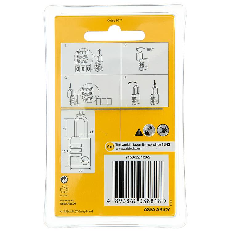 Laden Sie das Bild in Galerie -Viewer, Yale 1060493 - 2 code hangsloten 22mm messing | 3 stuks