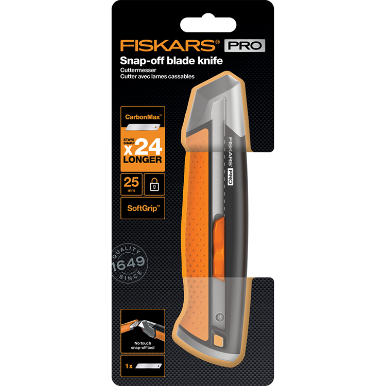 Afbeelding laden in galerijviewer, Fiskars carbonmax - universeel mes - 25mm - ergonomische softgrip - metalen korpus