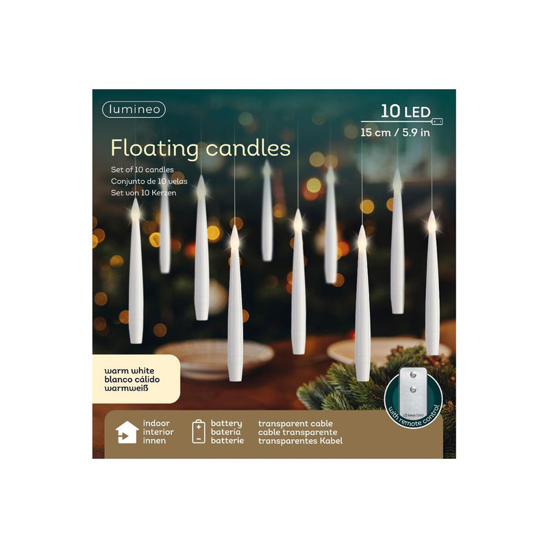 Laden Sie das Bild in Galerie -Viewer, Lumineo led floating candles 10-delig wit met afstands bediening ã˜1,5xh15cm warm wit
