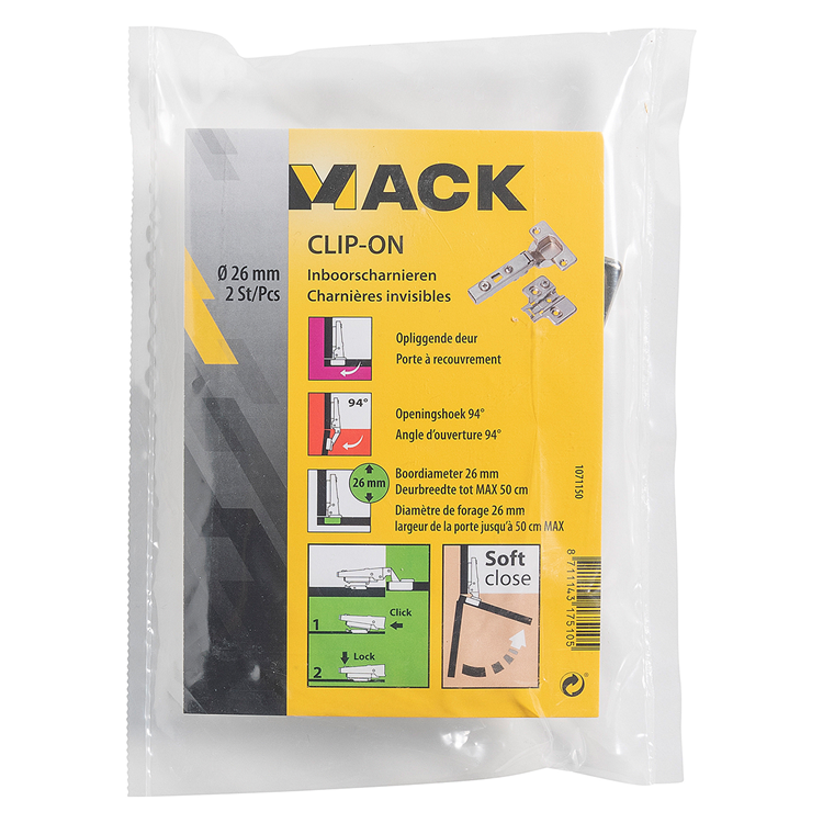 Afbeelding laden in galerijviewer, Mack 1071150 - 2 inboorsch. clip on soft cl. 26mm 110° opliggende deur | 5 stuks
