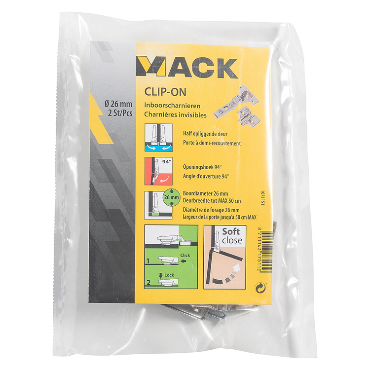 Afbeelding laden in galerijviewer, Mack 1071151 - 2 inboorsch. clip on soft cl. 26mm 110° half opliggende deur | 5 stuks
