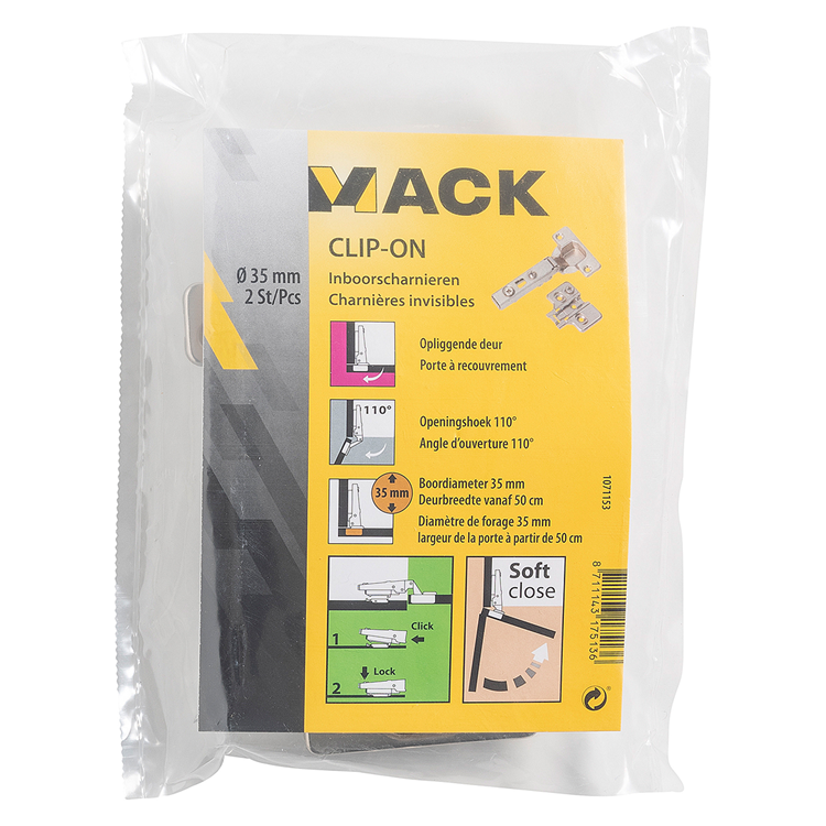 Afbeelding laden in galerijviewer, Mack 1071153 - 2 inboorsch. clip on soft cl. 35mm 110° opliggende deur | 5 stuks