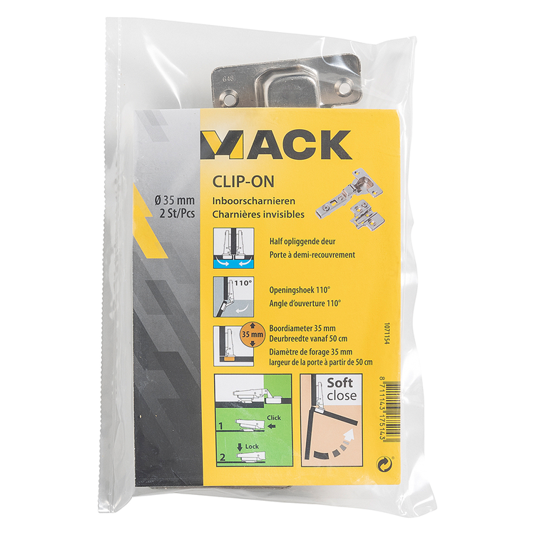 Afbeelding laden in galerijviewer, Mack 1071154 - 2 inboorsch. clip on soft cl. 35mm 110° half opliggende deur | 5 stuks