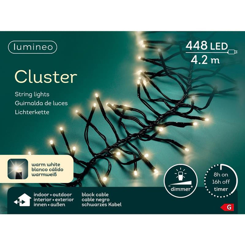 Laden Sie das Bild in Galerie -Viewer, Lumineo led cluster verlichting warm-wit 420cm 440 lampen met 8-uurs timer en dimfuctie