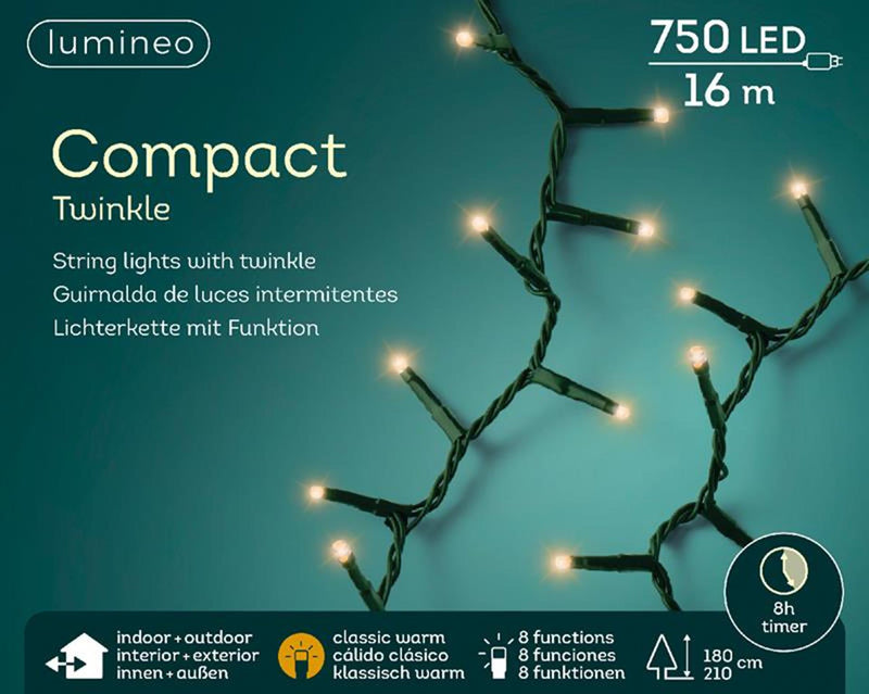 Cargue la imagen en el visor de la galería, Lumineo led compact lights twinkel effect 750l 16m, 8 functie twinkel effect, 8uur timer- voor binnen en buiten