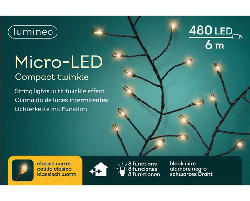 Afbeelding laden in galerijviewer, Lumineo micro led compact met lights 480l-6m, 8 functie twinkel effect klassiek warm