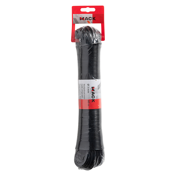Afbeelding laden in galerijviewer, Mack 1073341 - waslijndraad pp zwart streng 3mm 60m met staaldraad kern | 5 stuks