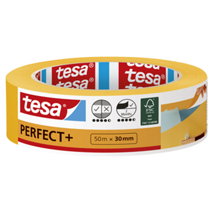 Afbeelding laden in galerijviewer, Tesa perfect+ - maskeringstape - 50m x 30mm - precisie verfwerk - washipapier
