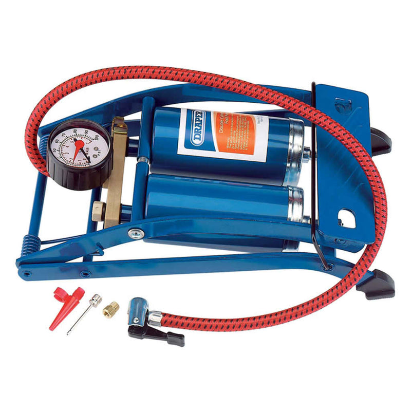 Load image into Gallery viewer, Draper tools voetpomp met dubbele cilinder blauw 25996