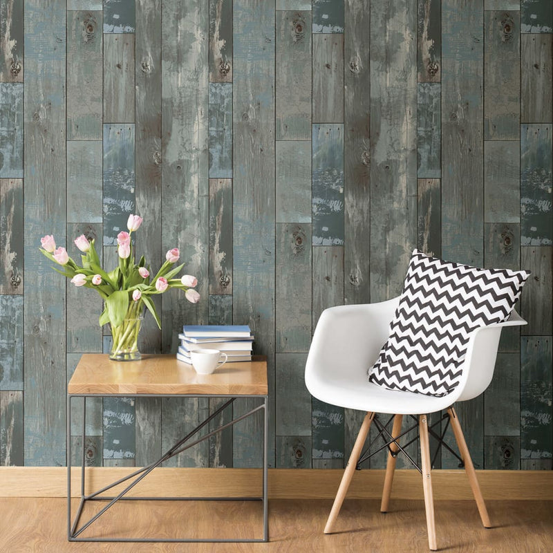 Load image into Gallery viewer, Dutch wallcoverings behang steigerhout grijs-blauw