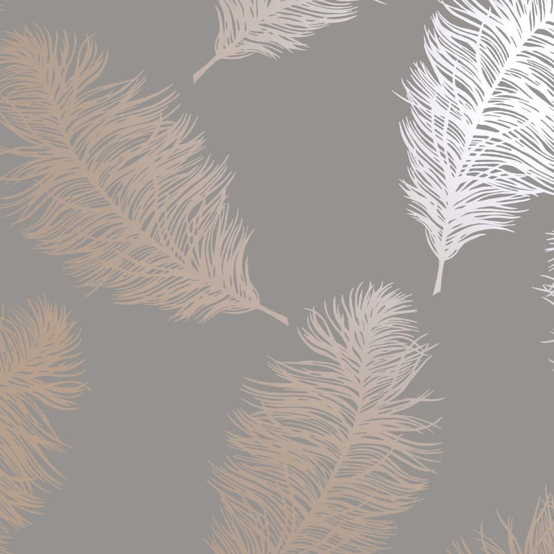 Load image into Gallery viewer, Dutch wallcoverings behang fawning feather grijs en roségoudkleurig