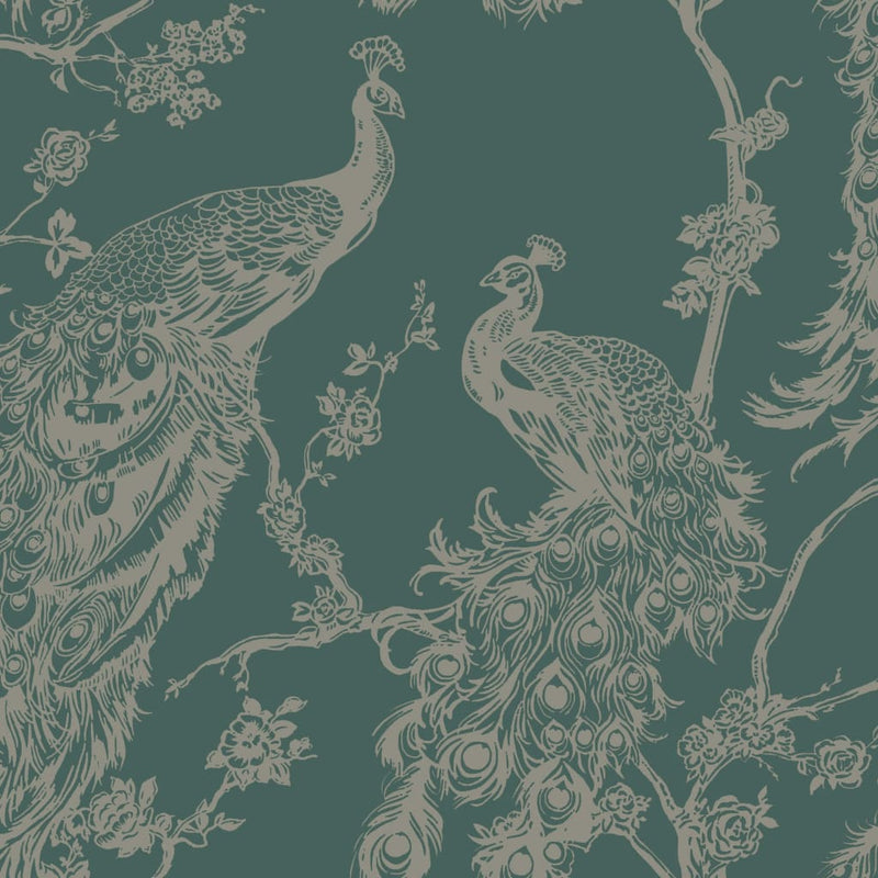 Load image into Gallery viewer, DUTCH WALLCOVERINGS DUTCH WALLCOVERINGS Behang Peacock groen en zilverkleurig
