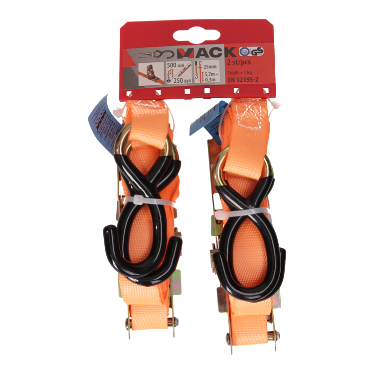 Afbeelding laden in galerijviewer, Mack 1072109 - 2 spangordels pe, ratelspanner25mm-6m max 500kg 2d, s haken | 5 stuks