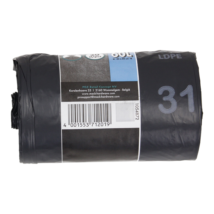 Afbeelding laden in galerijviewer, 1054872 - afvalzak 60l, zwart ldpe 20 st per rol | 15 stuks