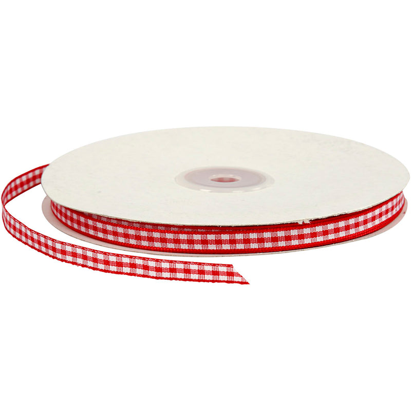 Load image into Gallery viewer, Creativ company https: www.cchobby.nl geruit-lint-b-6-mm-rood-wit-50-m-1-rol