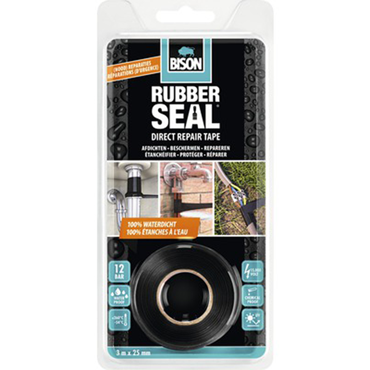 Afbeelding laden in galerijviewer, Bison rubber seal direct repair tape 3 meter x 25 mm - direct repareren, sterke reparatietape, direct 100% waterdicht, binnen en buiten, repareren, versterken, afdichten, verbinden