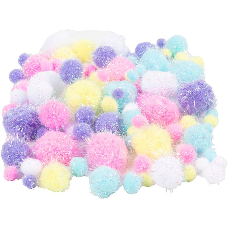 Load image into Gallery viewer, Creativ company https: www.cchobby.nl pompons-d-15-40-mm-glitter-ca-75-stuk-pastelkleuren-62-gr-1-doos