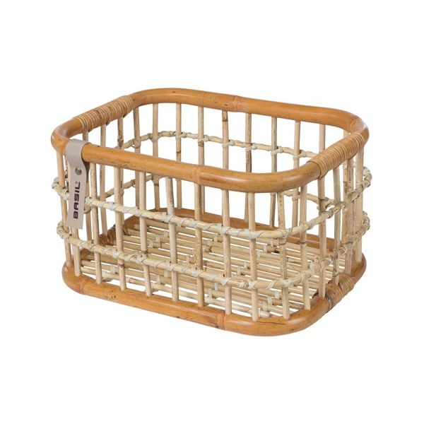 Load image into Gallery viewer, Basil Green Life - rotan fietsmand - medium - voorop natural bruin