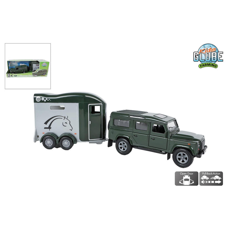 Load image into Gallery viewer, Kids globe land rover with cheval liberte horse trailer - 28cm