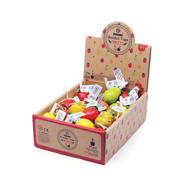 Afbeelding laden in galerijviewer, Dsp. houten tol fruit. 6 ontwerpen. 24 s