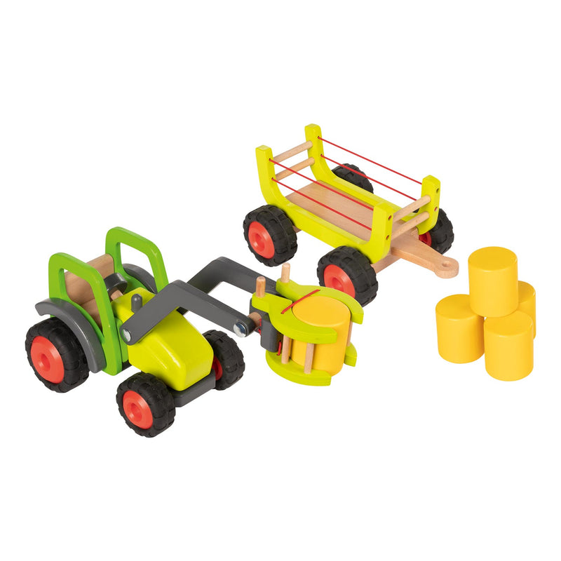 Load image into Gallery viewer, Goki houten tractor met hooiwagen