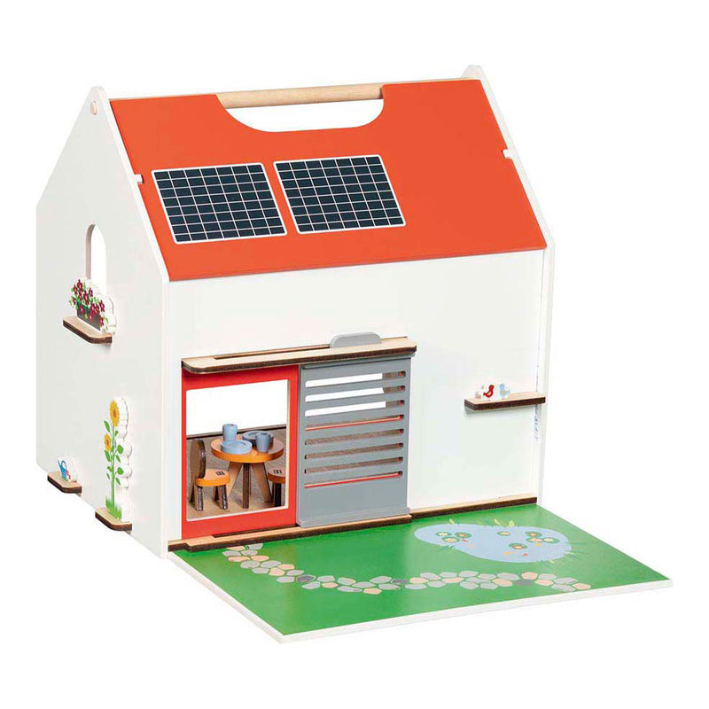 Afbeelding laden in galerijviewer, Goki houten draagbaar poppenhuis met accessoires