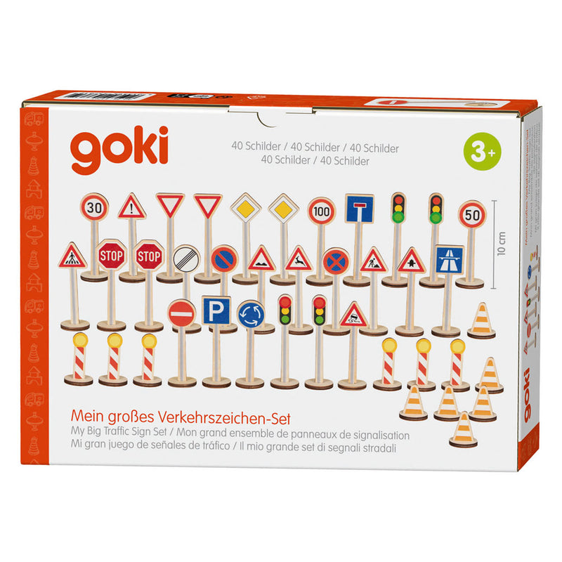 Afbeelding laden in galerijviewer, Goki verkeersborden speelset - educatief houten speelgoed 40 stuks.