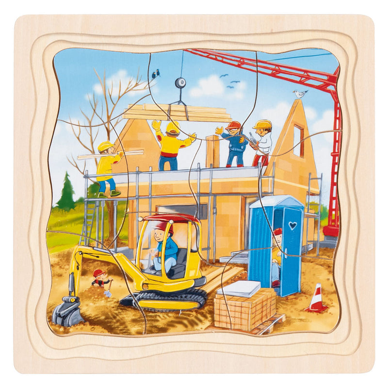 Afbeelding laden in galerijviewer, Goki houten 3-lagen puzzel - huis bouwen - 35st.