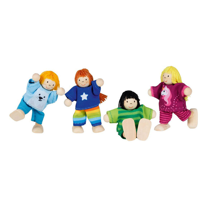 Afbeelding laden in galerijviewer, Goki houten poppenhuis poppen flexibel kinderen, 4st.