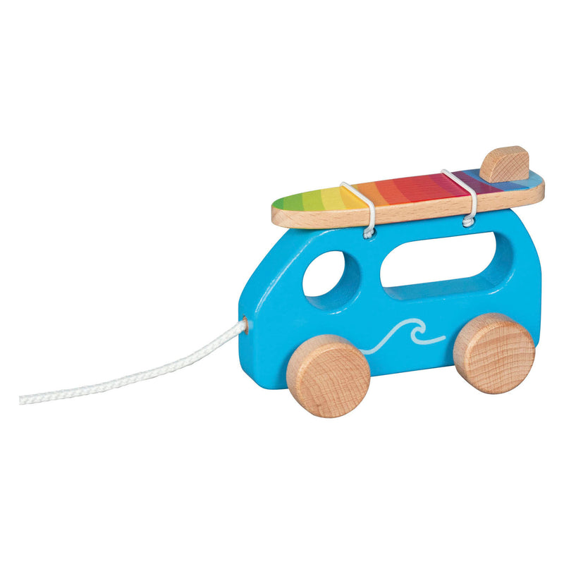 Load image into Gallery viewer, Goki houten trekfiguur surfwagen
