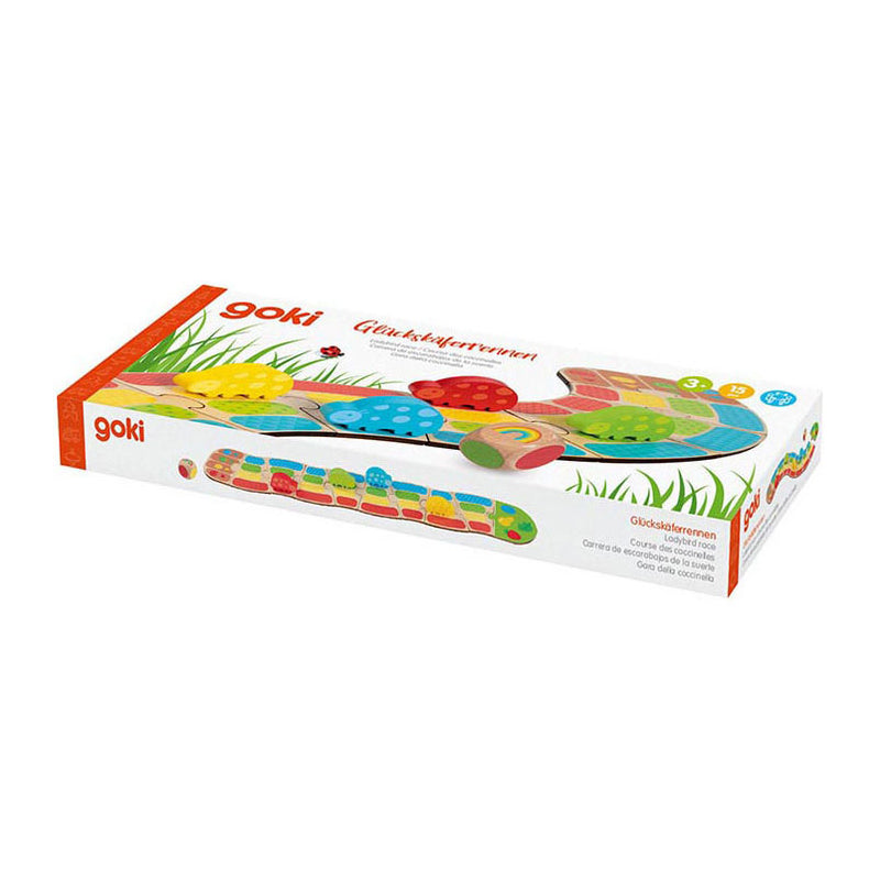 Load image into Gallery viewer, Goki houten lieveheerstbeestjesrace dobbel kinderspel