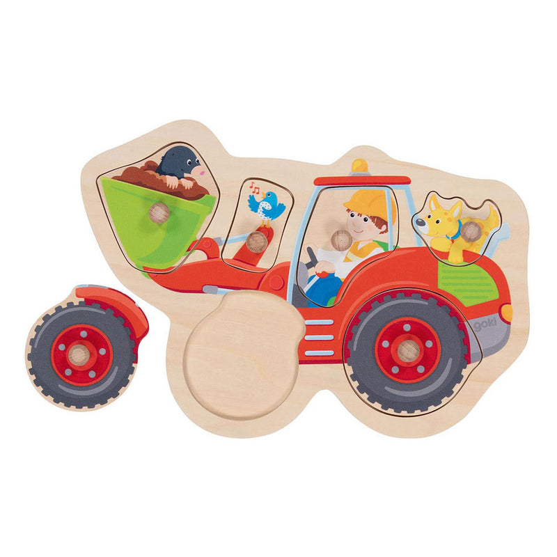 Load image into Gallery viewer, Goki houten noppenpuzzel wiellader, 6st.