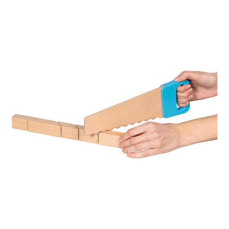 Afbeelding laden in galerijviewer, Goki houten zaag en bouwblokken met klittenbandverbinding, 11dlg.