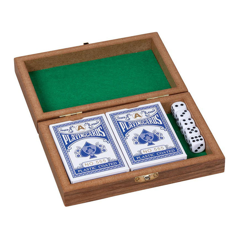 Load image into Gallery viewer, Goki houten speelkaartenbox met 5 dobbelstenen en 2 sets kaarten