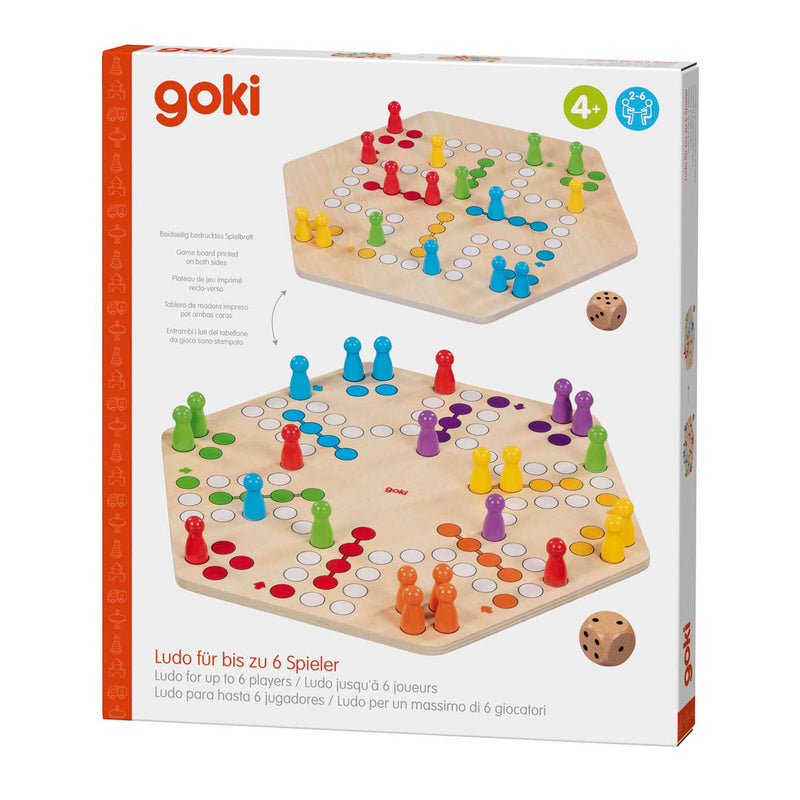 Afbeelding laden in galerijviewer, Goki houten ludo spel - klassiek bordspel voor 6 spelers.