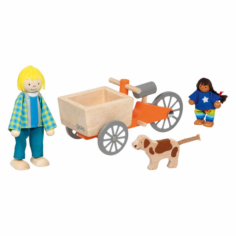 ギャラリービューアに画像をロードする, Goki poppenhuis houten bakfiets met kind en hond