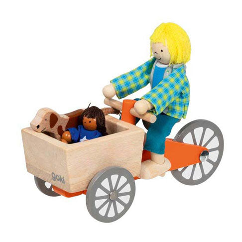 ギャラリービューアに画像をロードする, Goki poppenhuis houten bakfiets met kind en hond